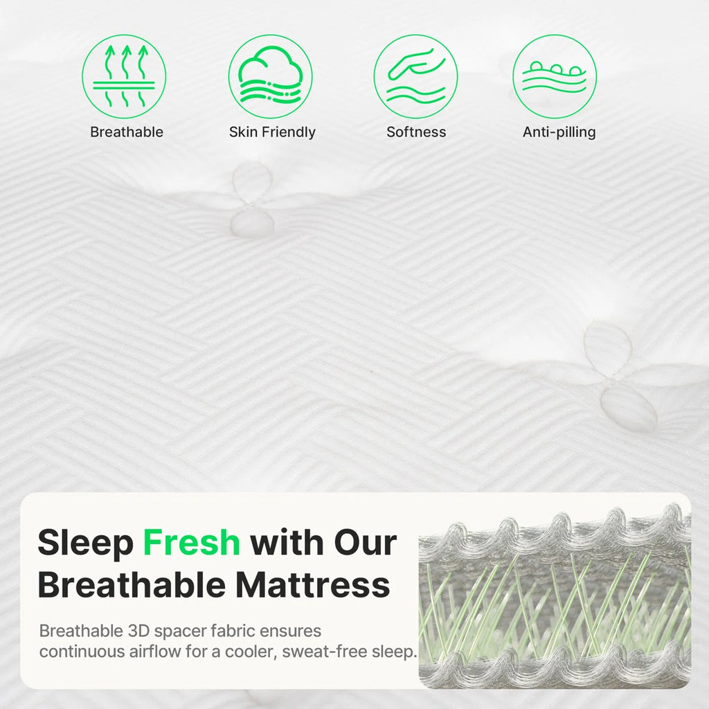 10"/12" Medium Memory Foam Hybrid Mattresses with Certipur-US Certified Pocket Spring, Pressure Relief, and Motion Isolation