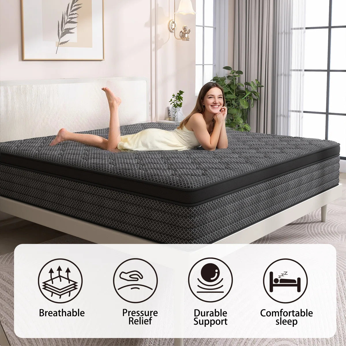 8''/12''/14'' Medium Firm Hybrid Mattress With Breathable And Cooling Foam