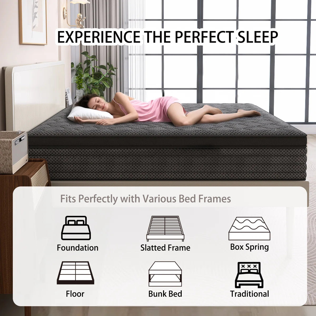 8''/12''/14'' Medium Firm Hybrid Mattress With Breathable And Cooling Foam